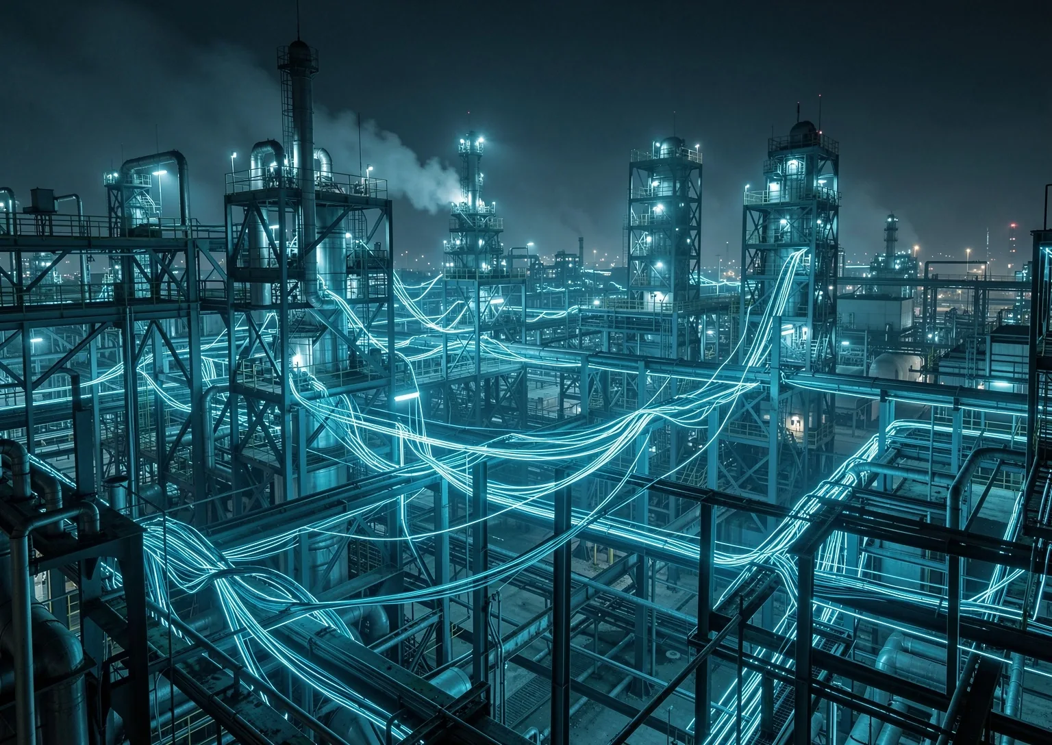 Urban infrastructure grid at night